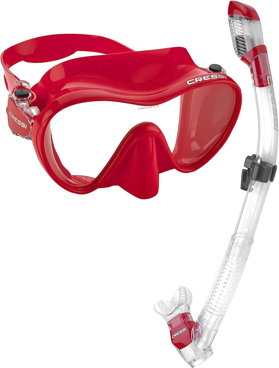 Cressi Italian Boutique Collection - Tempered Glass Lens Frameless Scuba Snorkel Mask - Dry Snorkel Set, Rouge